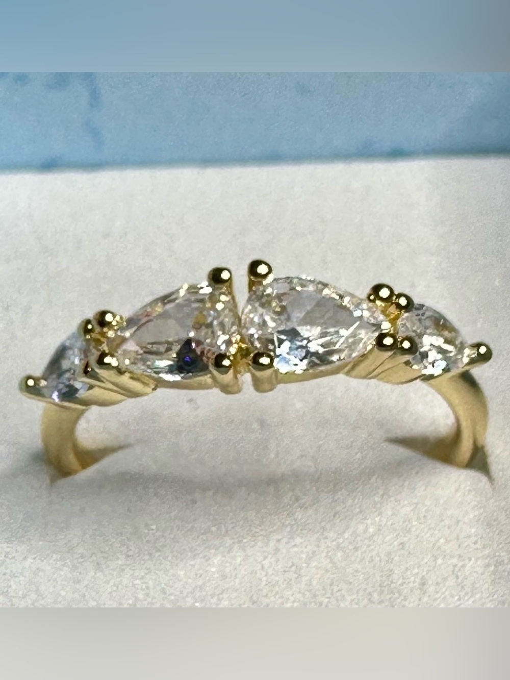 14K Gold Electroplated Pear Cut CZ Ring – Size 6.5–7 – Elegant Band
